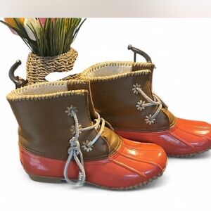 Jack Rogers Brown and Orange Winter Rain Boots Waterproof